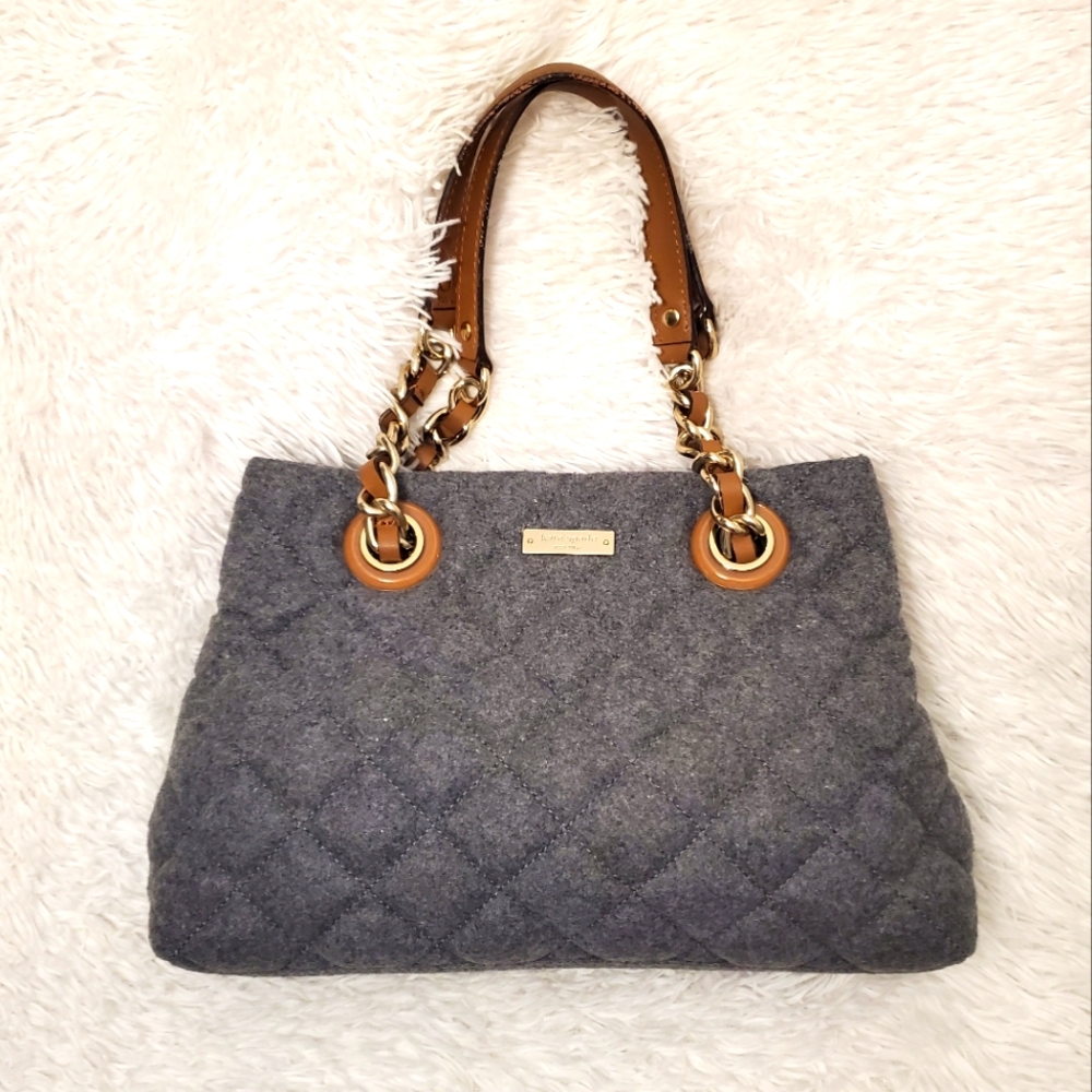 Kate Spade Grey Quilted Handbag With Chain Strap